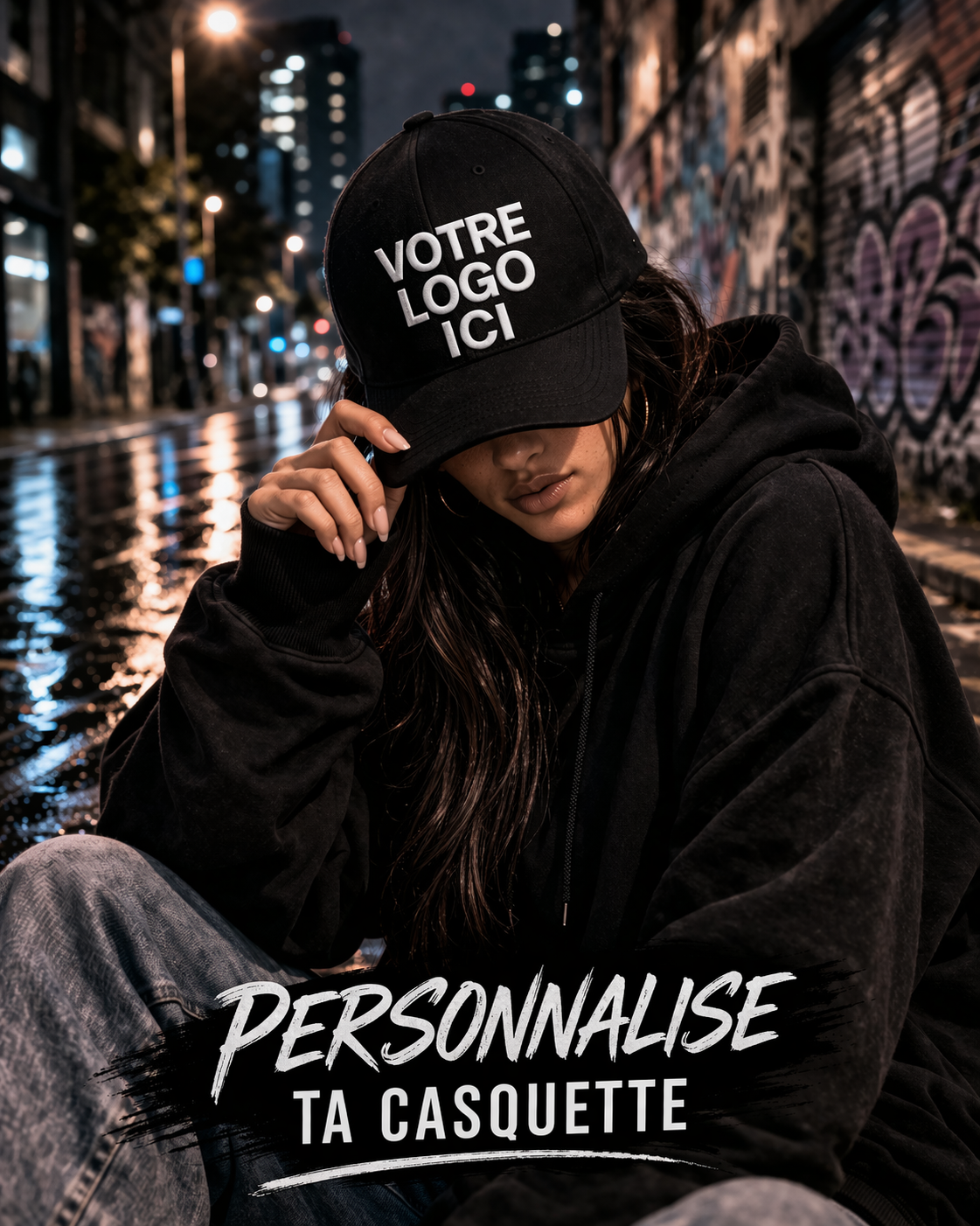 Casquette femme personnalisée R3K NO LIMIT, structure ajustable, impression DTF fabriquée en France, vue de face